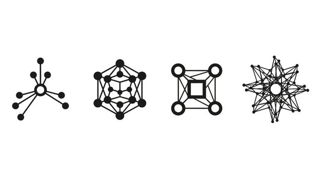 Abstract geometric network nodes and connections representing data and technology concepts