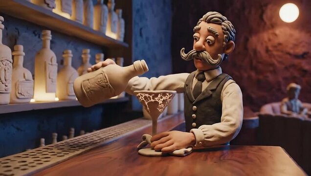 Stop Motion Bartender Making a Drink in a Bar.