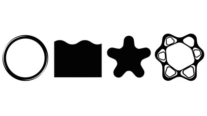 collection of abstract black shapes and graphic design elements on a white background