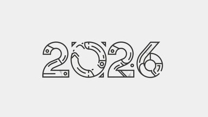 Creative Artistic 2026 Number Typography Design with Modern Geometric Patterns