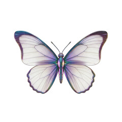 Fototapeta premium Iridescent White Butterfly With Purple Wing Edges Isolated On Transparent Background Realistic 3d Rendering