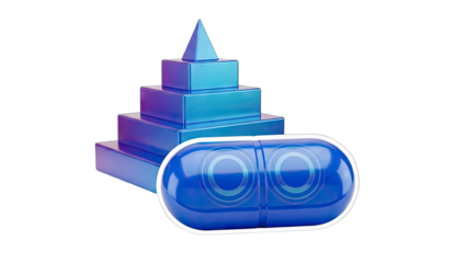 Abstract Blue Pyramid and Capsule Design on White Background