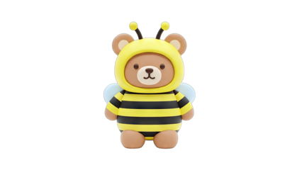 Cute Bear in Bee Costume on White Background