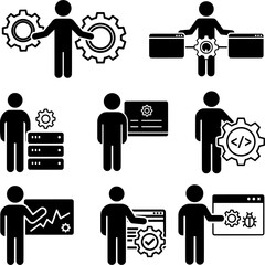 IT Specialist and Programmer Silhouette Concepts for Web Maintenance