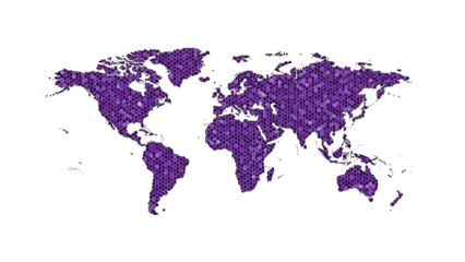 Purple World Map Mosaic on White Background