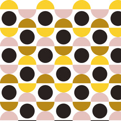 Modern Geometric Circle Pattern in Yellow, Black and Neutral Tones Seamless Background