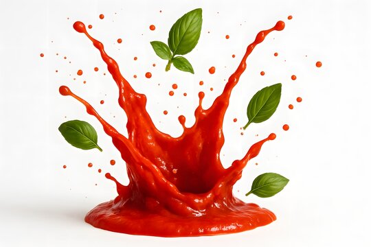 Tomato Pasta Sauce Splash with Basil &ndash; Dramatic Food Motion