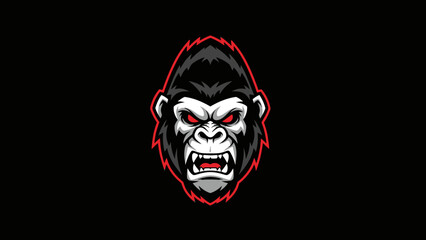 Fierce Gorilla Head Mascot with Red Eyes on Black Background for Sports Teams and Brands