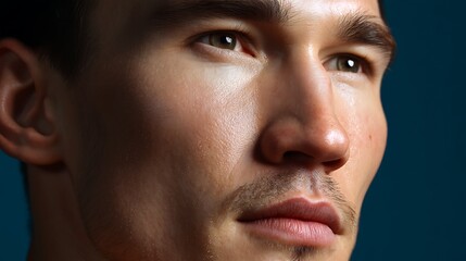 Obraz premium Close-Up Portrait of a Male with Intense Expression and Clear Skin Tone