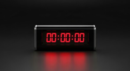 Zero hour anticipation: a sleek digital clock poised for action on a dark surface