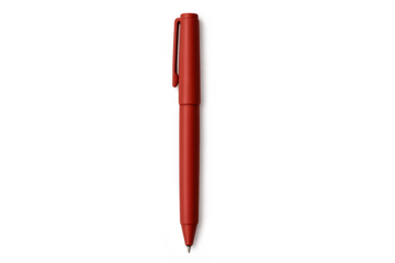 Red pen with cap showing writing tool for office, business, education, and school stationery supplies on transparent background