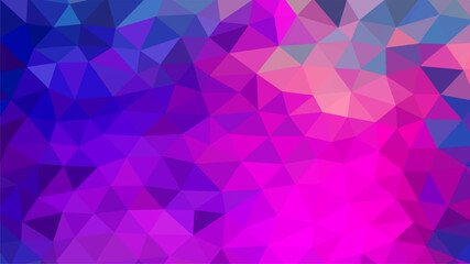 This seamless geometric wallpaper features a digital mosaic of colorful purple and pink triangle shapes in an abstract polygon vector design that creates a vibrant textured backdrop element