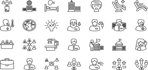 Collection of linear icons representing time management, speed, performance measurement, quick and slow motion, elderly walking, and technical delay concepts in line art.