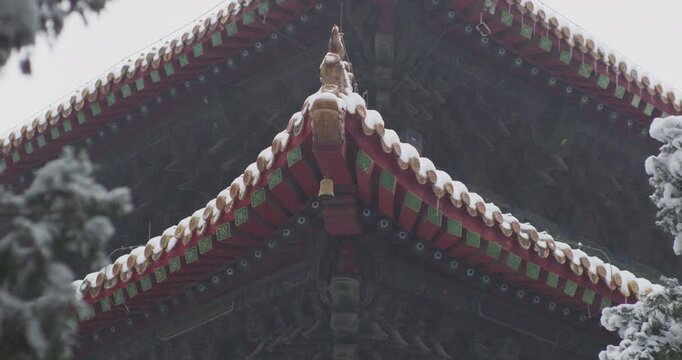 Dai Temple ancient buildings and historical sites in heavy snow