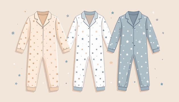 Three cute baby sleepsuits in different colors with star patterns.