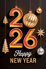 Happy New Year 2026 festive celebration with decorative numbers and ha