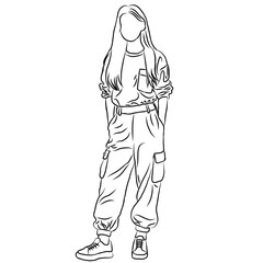 Fototapeta premium Casual Chic: Fashionable Woman in Cargo Pants ​ 