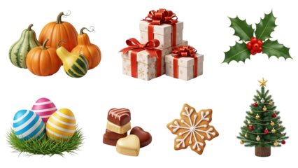 Seasonal holiday decorations and gift assortment.