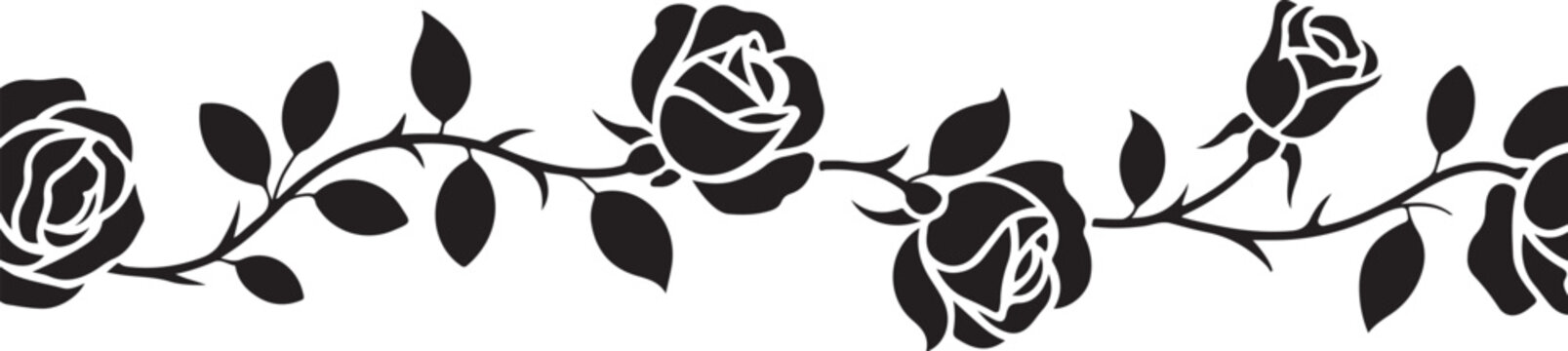 Black rose vine with leaves border vector