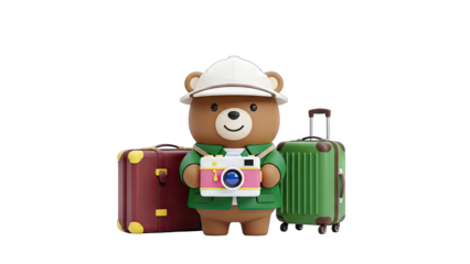 Bear Photographer Ready to Travel with Luggage