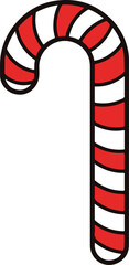 Fototapeta premium Simple vector illustration of a traditional Christmas candy cane with iconic red and white diagonal stripes, representing holiday sweets, festive celebrations, and winter treats.