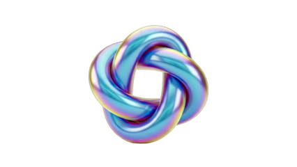 Iridescent Knot 3D Render on White Background