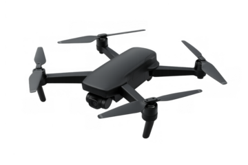 Quadcopter drone with camera for aerial videography and photography, transparent background