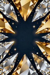 Sparkling geometric frame of gold and silver facets, creating a luxurious and festive backdrop for elegant announcements and celebratory designs
