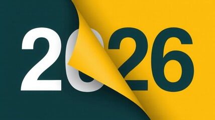 Conceptual graphic for the year 2026 featuring a stylish page curl eff