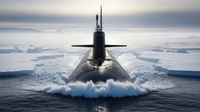 Powerful submarine navigates icy waters in a demonstration of naval capability and arctic prowess