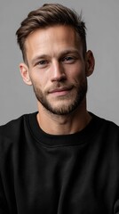 Fototapeta premium Corporate B2B brand avatar with minimal clean design, human-friendly appearance, subtle sci-fi elements, neutral background, single accent color, and polished high-resolution finish