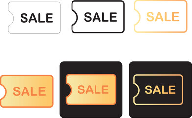 Set of Sale Voucher Icons for E-commerce and Retail Promotions, Featuring Minimalist Designs in Black, White, and Golden Tones for Marketing Campaigns