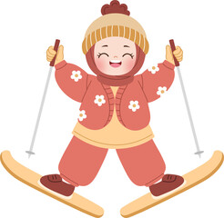 muslim hijab girl playing ski