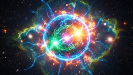 Obraz premium Energetic cosmic core with vibrant nebulous clouds in the vastness of the universe