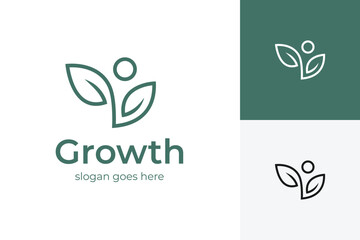 Growth Logo Icon Design, Abstract Human Figure with Leaves for Agriculture and Self Development