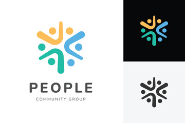 People Community Group Logo Icon Design, Abstract Colorful Figures Forming Star Shape for Teamwork and Social Network