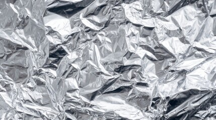 Close-up of crumpled metallic surface. The light reflects and reveals folds and shadows, creating texture. It is a full-frame shot showing many creases