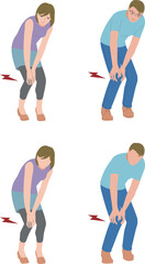 膝が痛むミドルの男性と女性のイラスト