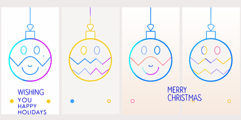 Colorful hanging ornaments with smiling faces and holiday greetings © Ratan