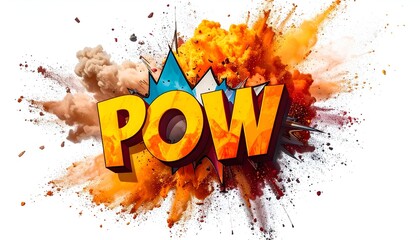 Vibrant comic-book style explosion with "POW" text bursting forth from a colorful cloud