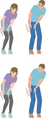腰から脚の痺れに悩むミドルの男性と女性のイラスト