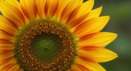 Obraz premium Close-up of sunflower, vibrant orange-yellow petals, detailed center