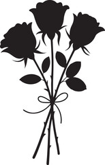 Black silhouette of three roses tied with a bow flower