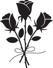 Black silhouette of three roses tied with a ribbon