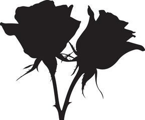 Black silhouette of two roses on white background flower