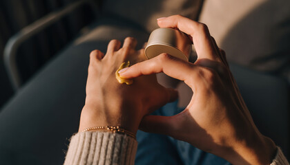 Zero waste beauty packaging hand cream skincare hand female finger lotion moisturize eco friendly care soft skin sustainable relax natural light