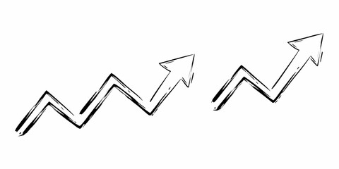 Hand drawn sketch of two upward trending arrows with fluctuating lines