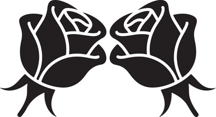 Two black roses facing each other with white outlines