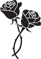 Two black roses with thorny stems intertwined flower