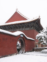 Dai Temple ancient buildings and historical sites in heavy snow